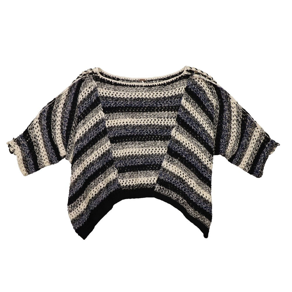 FREE PEOPLE Black Pearl Searching Linen Cotton Stripe Sweater Women's